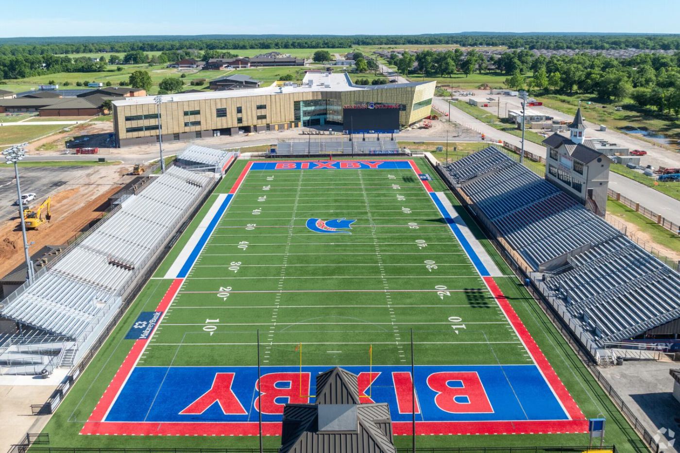 Aerial view of Bixby High School and Spartan Stadium